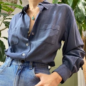 100% silk blue blouse (small)